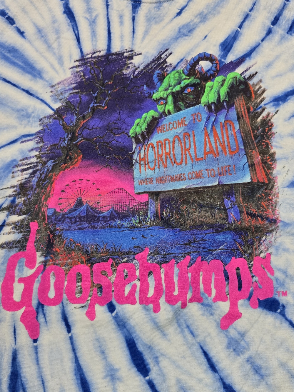 Goosebumps Horrorland Tie Dye Graphic T Shirt Adult Medium Blue Pink Cotton Tee